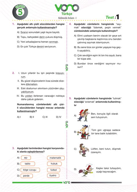 5 sınıf türkçe pdf test